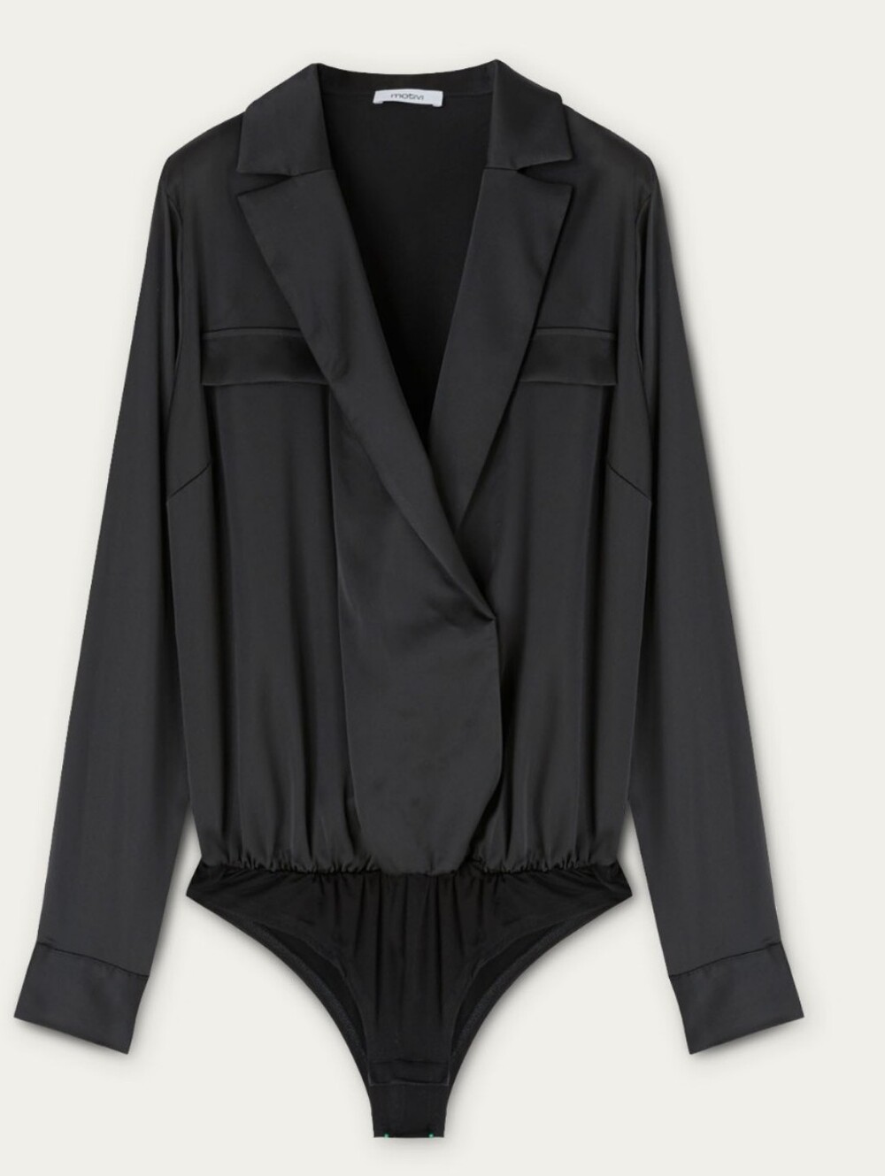 Satin Body Shirt Bodysuit - Black